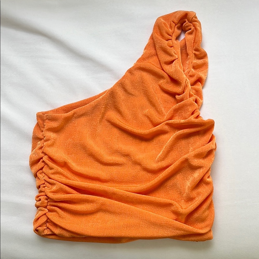 Orange Ruched One-Shoulder Top - Picture 2 of 3